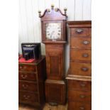Antique mahogany and oak 30 hour longcase clock having square painted dial, signed J.