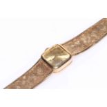 Rolex 9 carat gold ladies bracelet wristwatch, the square face set in textured bracelet, with box,