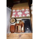 Dolls tea set in box and sewing collectables.