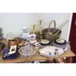 Collection of tea china, brassware, copper, crystal glass, ceramics etc. .
