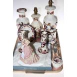 Masons Mandalay including table lamps, pair of candlesticks, clock, etc, Wedgwood cake plate,