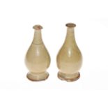 Pair antique Chinese earthenware bottle vases, 15.5cm.