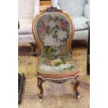 Victorian mahogany and needlework spoon back nursing chair.