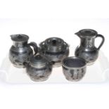 Five piece Oriental overlay tea service.