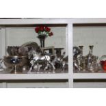 Collection of silver plate bowls, bucket, teapot, vase and silver coloured ornaments.