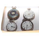 Collection of three silver pocket watches and ornate half hunter (4).