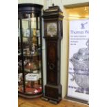 Antique chinoiserie eight day longcase clock having square brass and silvered dial,
