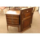 Victorian oak fielded panel door corner wall cupboard and Edwardian four drawer music cabinet.