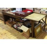 Rustic plank top kitchen table, 219.5cm long.