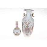 Two Chinese Republic chrome vases, decorated with vases, pergola and foliage,