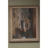 Lloret De Mar, oil on board, signed F. 1959 lower right, 57cm by 45cm, framed.