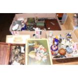 Collection of tins, ceramics, costume jewellery, cutlery, banknotes, etc.