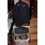 Horse riding and military clothing including uniform jacket, flying hat, belts, flags,