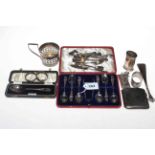 Cased set of six silver teaspoons and tongs with Queen Victoria heads, other silver spoons,