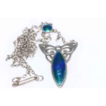 Charles Horner silver and blue/green enamel pendant on chain.