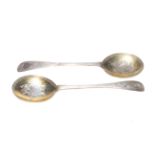 Pair Scottish 18th Century silver gilt serving spoons with engraved decoration.
