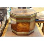 Georgian mahogany and brass bound octagonal wine cooler, 38cm by 45cm.