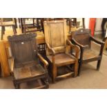 Three antique Wainscot style chairs.