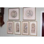 Set of six framed Oriental silks with Chinese Export marks.