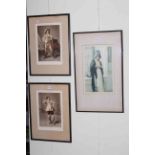 Pair framed Meissonier prints of Cavalier's and framed print of a lady (3).