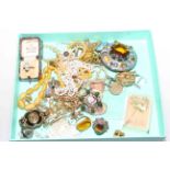 Box of jewellery including Victorian mourning brooch, opal ring and Scottish brooch.