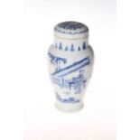 Chinese blue and white jar and cover, with figures in garden decoration, 19cm.