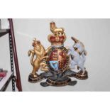 Large plaster model of the Royal Coat of Arms, 70cm by 72cm.