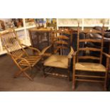 Ladder back rush seated rocking chair, rush seated armchair, folding chair,