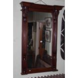 Victorian mahogany 1/2 mask and reeded column pier mirror, 123cm by 77.5cm overall.