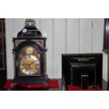 19th Century black lacquered and ornate mounted bracket clock with bracket, by G.