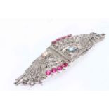 Superb Art Deco diamond and ruby set brooch converting to two pins,