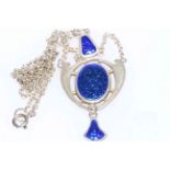 Charles Horner silver and vivid blue enamel pendant on chain.