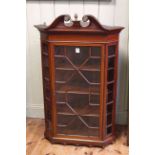 Victorian mahogany and line inlaid astragal glazed corner wall cupboard, 125cm by 77cm.