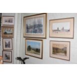 Collection of sixteen various framed pictures including signed landscape watercolours,