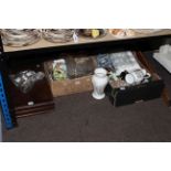 Canteen and other cutlery, two boxes of glass and china, walking sticks, etc.