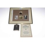 WWII German schnapps flask, framed photograph cards and Inne Reich book 1937.