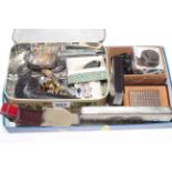 Box of collectables including Dunhill lighter, silver coins, meerschaum pipe, jewellery, etc.