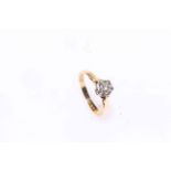 18 carat gold and single stone diamond ring, size J.