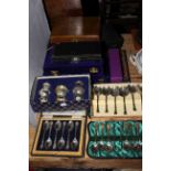 Various boxed and cased silver plate cutlery.