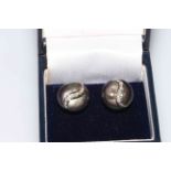 Pair of 18 carat gold, black pearl and diamond earrings, boxed.