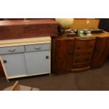 1950's/60's kitchen cabinet, walnut shaped front sideboard and teak fold top next of tables (3).