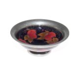 Tudric pewter and Moorcroft pottery pomegranate bowl, having beated pewter rim and foot,