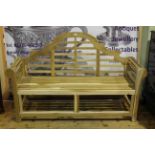 Hardwood arched back garden bench, 104cm by 164cm.