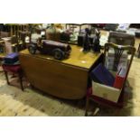 Early 20th Century mahogany drop leaf dining table together with four Edwardian mahogany and line