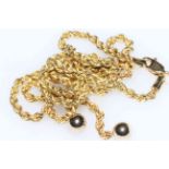 14 carat gold rope twist necklace with bead ends.