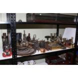 Large collection of metalware, three novelty money boxes, bike lamps, bellows, etc.