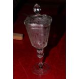 Continental etched lidded goblet, 29cm.