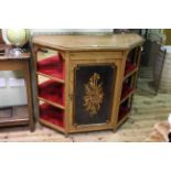 Victorian walnut and ebonised parlour cabinet having marquetry panelled central door flanked by