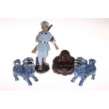 Chinese soldier figure, pair dogs of fo and happy Buddha (4).