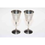 Pair small silver goblets with engraved bowls, Birmingham 1950.